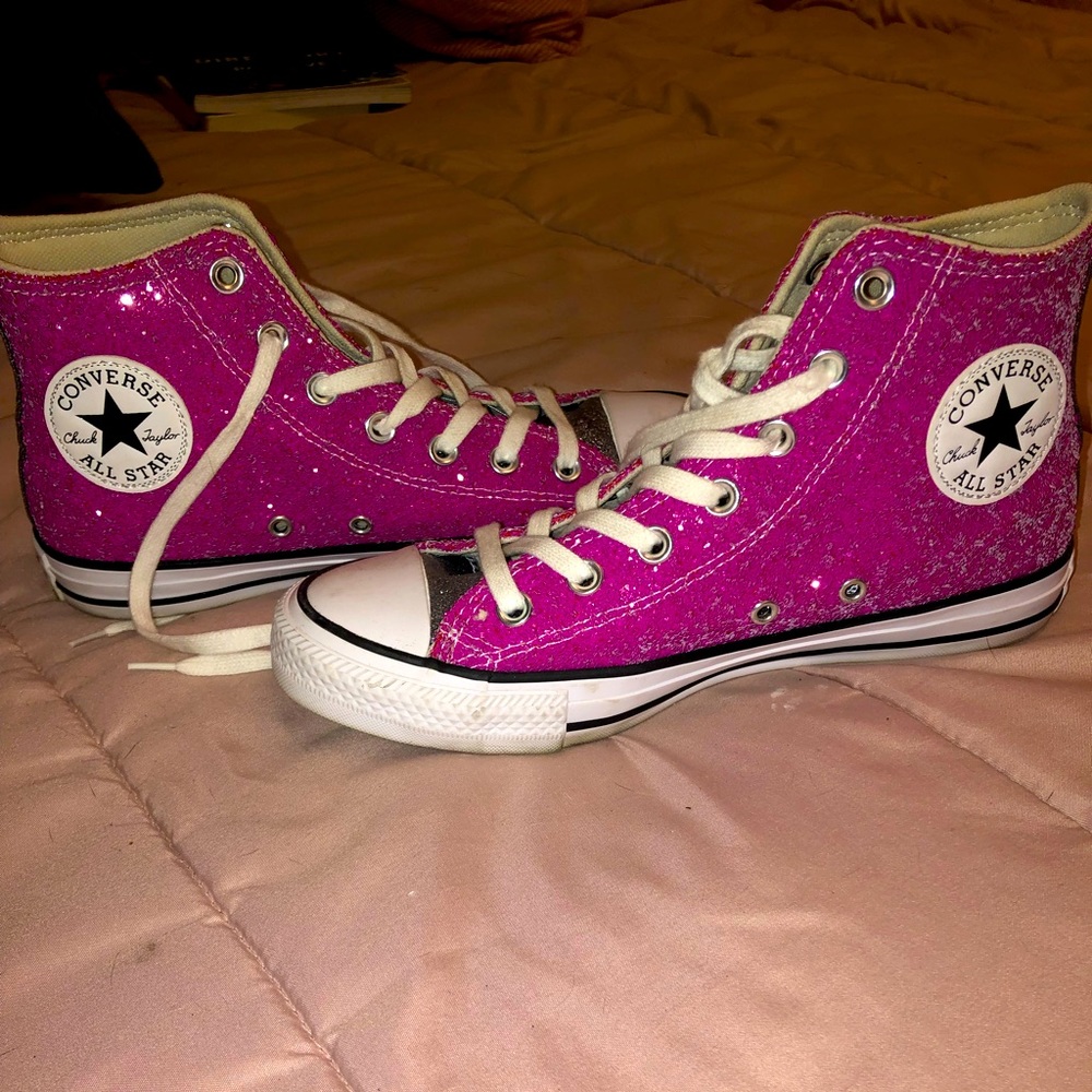 COPY - Pink & Grey Glitter High Top Converse Size 7.5